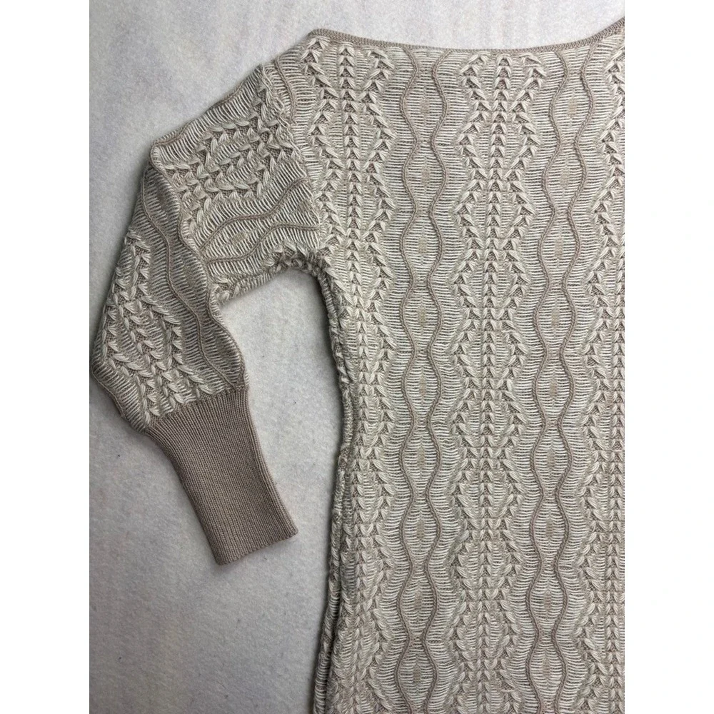 Venus Womens Tan Cream Geometric Cable Knit Boat Neck Tunic Sweater Size M - Picture 9 of 13